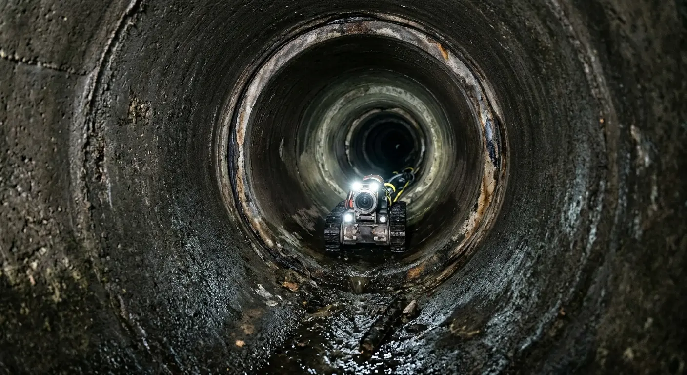 Robotic sewer camera inspecting pipe interior for Drain Snake Service in Pascagoula