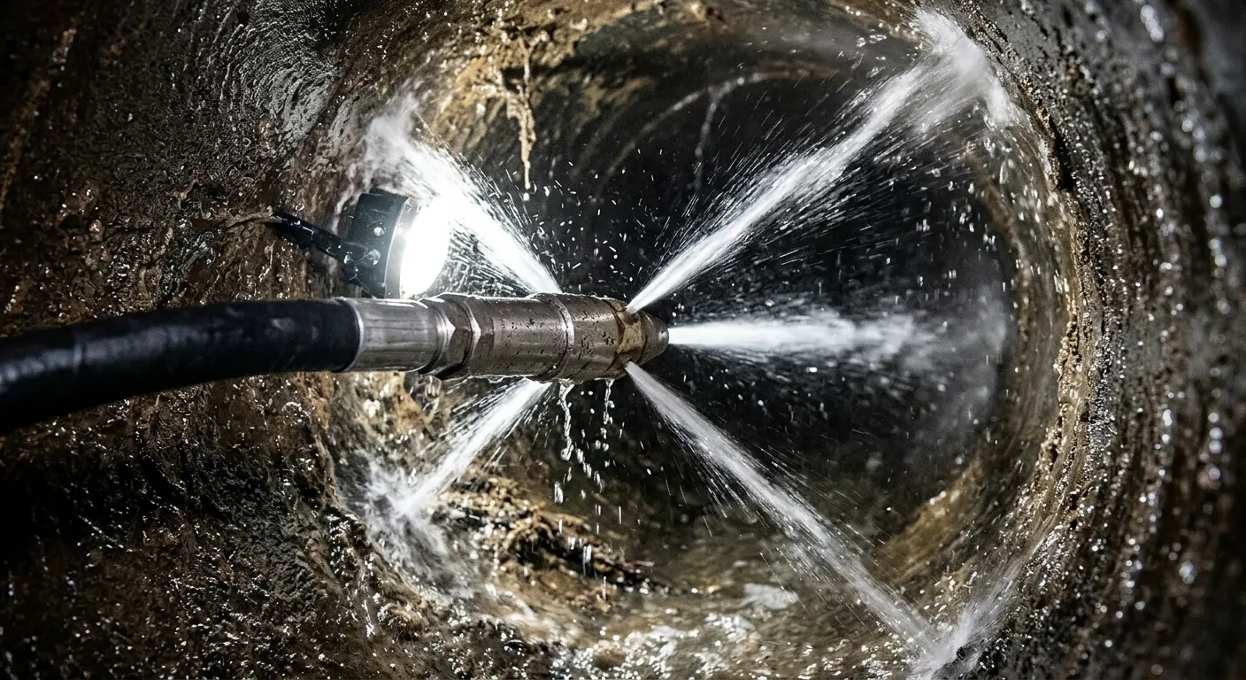 High-pressure hydro jetting nozzle cleaning sewer pipe for Sewer Line Relining in Pascagoula